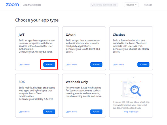 Zoom App を作成する - JWT